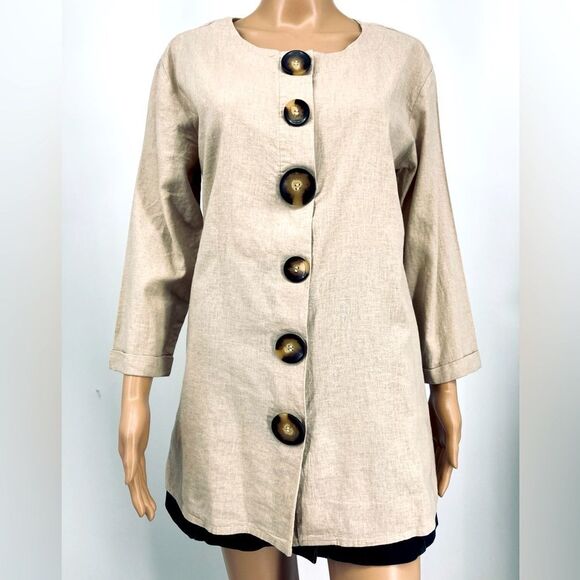 Peck & Peck Women’s Linen Beige Button-Front Tunic M - Picture 1 of 9